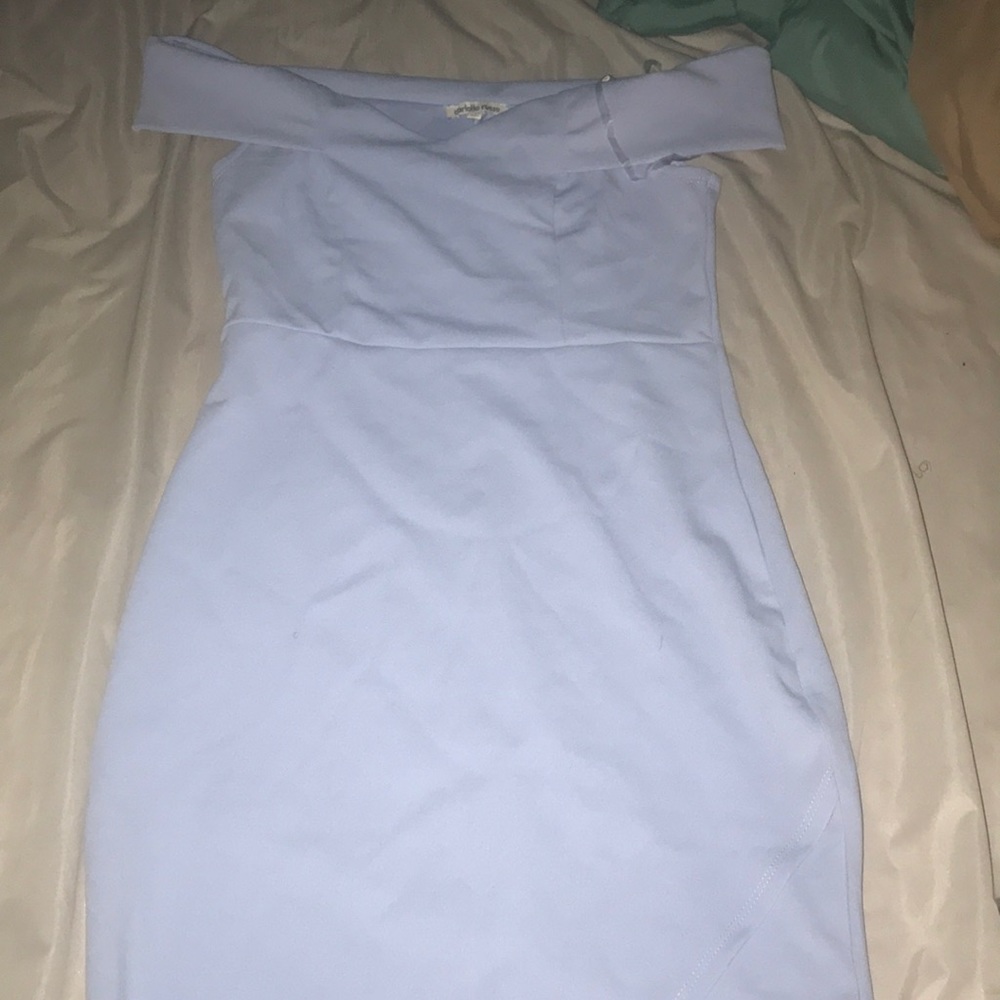 Off the shoulder light blue dress
